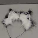 Handmade Fox Wolf Cat Ears Headband Furry Animal Cosplay Costume accessory for Halloween Party Festival (Blackwhite)