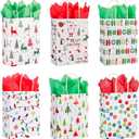 SUNCOLOR 30 Small Christmas Gift Bags With Tissue Paper (White)