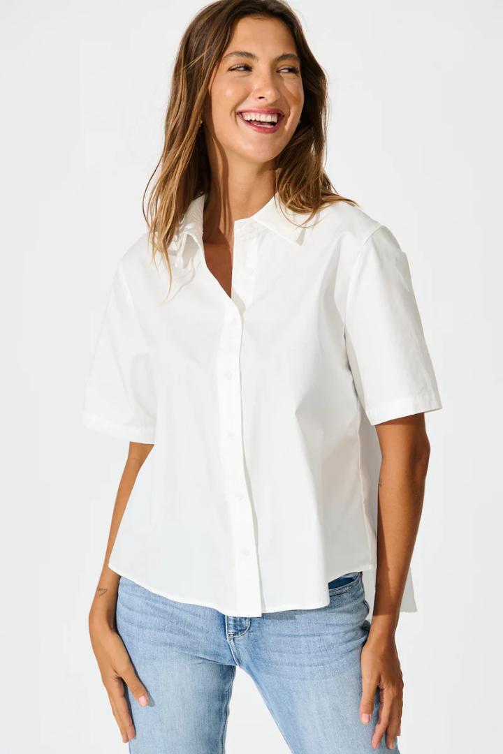 Women's Size M Cooling Material Button Down Short Sleeved White T-Shirt