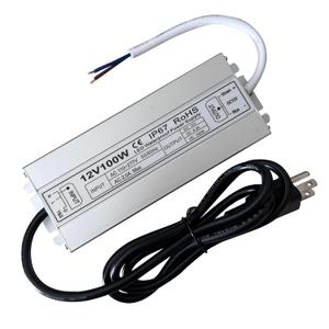 Led Driver 12V Led Transformer 100W IP67 Waterproof Power Supply Ultra Thin 0.78in 100-277V AC to 12Vdc Low Voltage Transformers with 3-Prong Plug 3.3 Feet Cable Indoor Outdoor LED Light