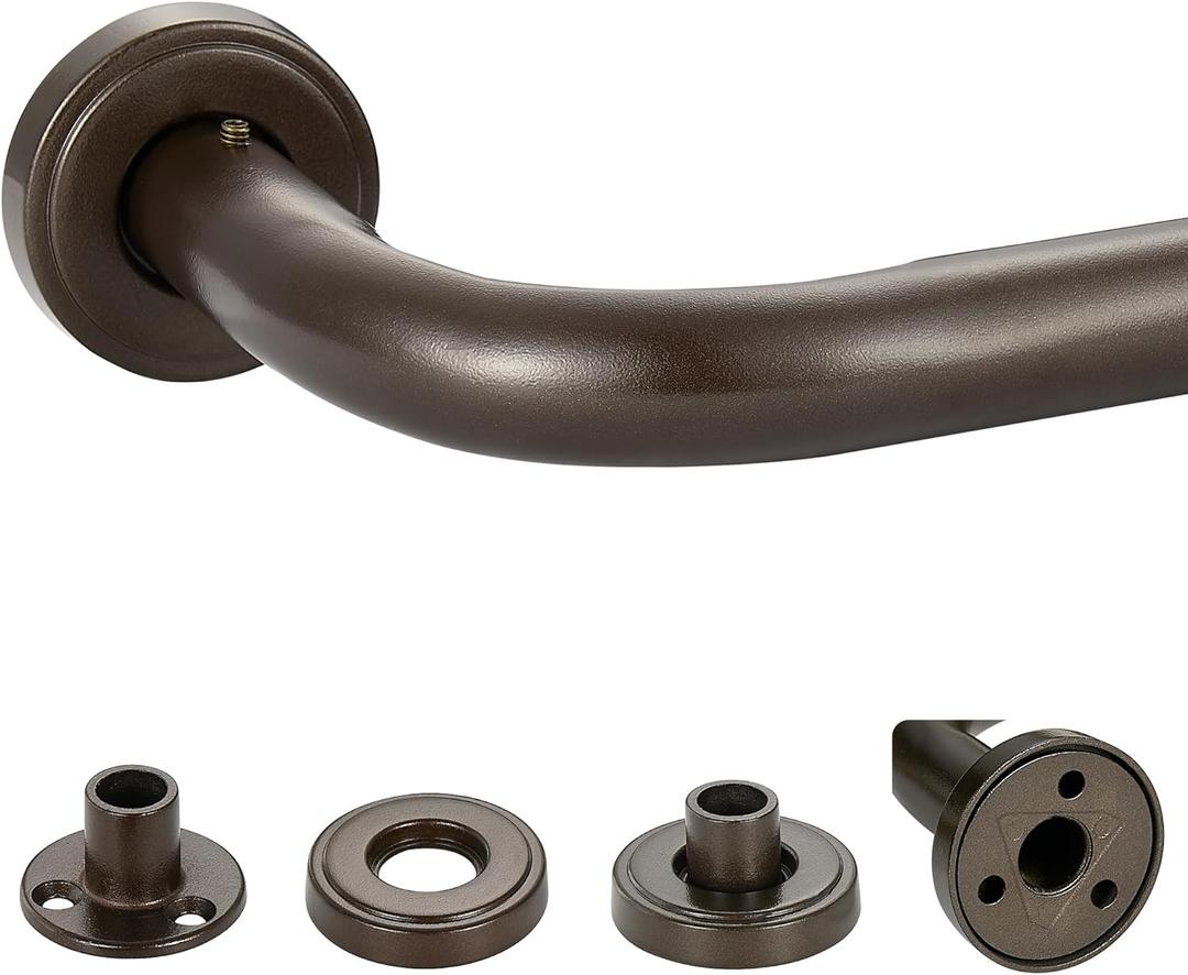 Dark Bronze Wrap Around Curtain Rod, 1 Inch Diameter - Adjustable Blackout Curtain Rod with Zinc Alloy Finials and Aluminum Center Brackets for Windows 28 to 86 Inch