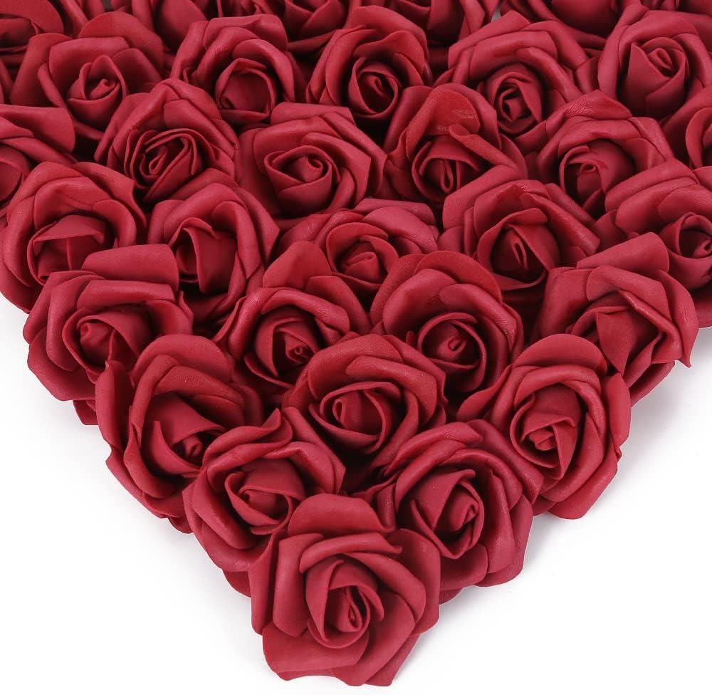 Artificial Stemless Rose Flower Heads, 200Pcs Burgundy Foam Roses Artificial Roses Flower Heads for Crafts 1.97in Stemless Roses for DIY Craft Wedding Bouquet Party Decoration(Burgundy)