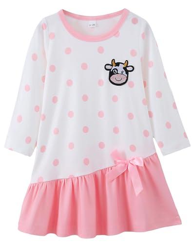 HIGHUZZA Baby Girl Clothes, Long Sleeve Bow Tie Pink Polka Dot Cow Print Outfits for Fall Casual Birthday Party 2-3T