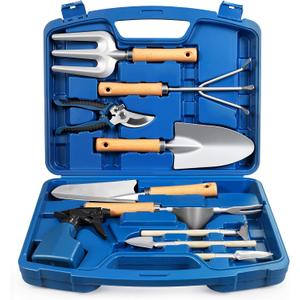 12-Piece Gardening Tool Set for Men, Rust-Proof & Heavy-Duty Hand Garden Tools with Sturdy Blue Carrying Case, Practical & Stylish Gardening Gifts for Men (Blue)