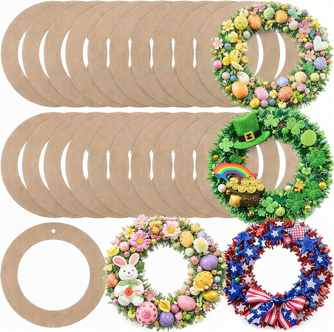 Sieral 40 Pcs Large Hanging Round Wreaths Round DIY Ornaments Wreath Form Bulk Cardboard Wreath Ring Wedding Mothers Day 4th of July 250th Anniversary for Craft DIY Holiday Decor (12 Inch)