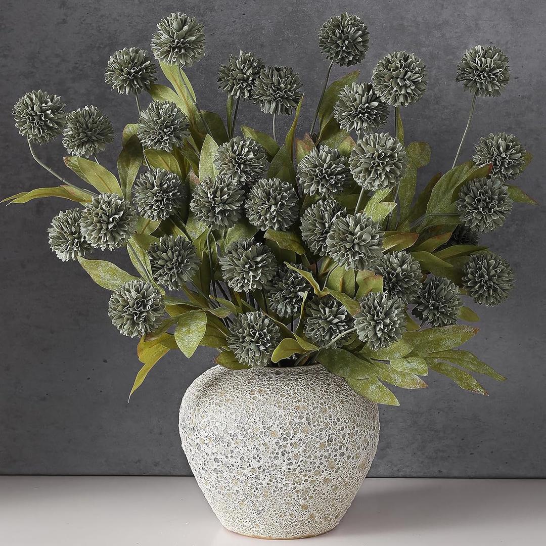 VIERENA 12 Pcs Faux Silk Pompon Mum Artificial Flowers for Vase -27", Bulk Fake Chrysanth Branches with Stems for DIY Bouquet Centerpieces Wedding Fillers Arrangements Shower Decorations (Dark Gray)