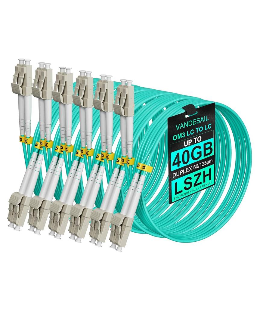 LC to LC Fiber Patch Cable 6 Pack, OM3 Multimode Fiber, 2m (6.56ft) Duplex Fibers Cables MM 50/125m 10G LSZH Optical Patch Cable Series