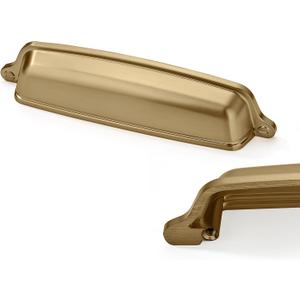 5 Pack 5 inch (128mm) Brushed Satin Brass Cabinet Cup Pulls Brushed Gold Drawer Pulls Kitchen Hardware Cabinet Handles Drawer Handles Knobs Cup Pull.
