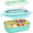 Bento Box for Kids, Bento Lunch Box for Girls & Boys, 3-Compartment Non-BPA Lunch Container with Utensils, Microwave & Dishwasher Safe, Ideal for Meal Prep & School (green), Standard