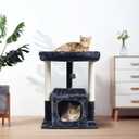 SYANDLVY 27IN Cat Tree for Indoor Cats Large Adult, Modern Activity Tower with Scratching Posts, Condo with Plush Perch, Climbing Stand with Spring Ball for Play, Smoky