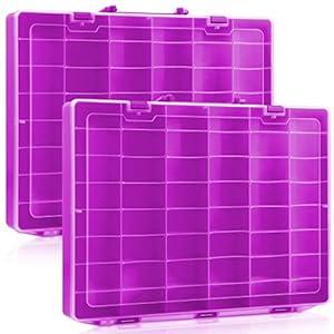 Juexica 2 Pcs Large 48 Grids Plastic Storage Bead Organizer Box, Tackle Box, Compartment Organizer Container with Adjustable Dividers for Jewelry Art Crafts Toys Screw Small Parts(Purple)