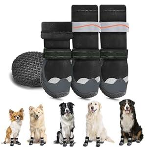 Lukovee Dog Shoes - Waterproof Fleece Lined Dog Boots for Large Small Medium Dogs, Reflective Booties with Non-Slip Rubber Sole for Rain Winter Cold Weather (Black, Size 2)- Pack Of 4