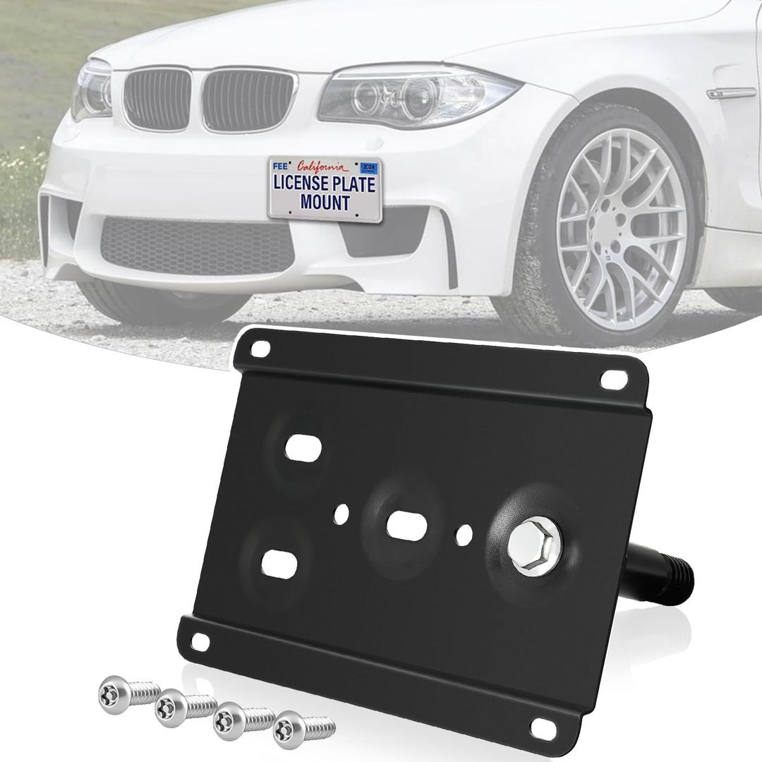 License Plate Holder Front License Plate Bracket No Drill Tow Hook Mount Anti-Theft License Plate Frame Compatible with BMW E82 E88 128i 135i 1M E39 E90 E91 E92 E93 328i 335i M3 X5 X6 Etc