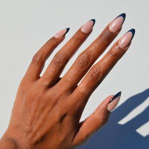Glamnetic Press On Nails - Medium Almond Fake Nails, Black French Tip Nails, Black Truffle | 15 Sizes - 30 Nail Kit with Glue