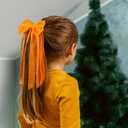 3 x Velvet Elastic Hair Tie 11 Inch Long Velvet Ribbon Bowknot Headwear Fall Winter Ponytail Hair Accessories for Women Girls, Orange