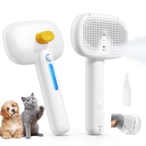 ROJECO 3-in-1 Pet Steam Brush for Cats&Dogs-Pet Spray Hair Removal Detangling Comb with Adjustable Mist,Handheld Deshedding Grooming Tool for Long/Short Hair,Massage Brush & Shedding Control,Cordless