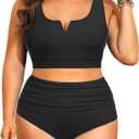 Aqua Eve Women Plus Size High Waisted Bikini - Two Piece Swimsuit Tummy Control Bathing Suit V-Wired 2025 Swimwear (Black) 18W