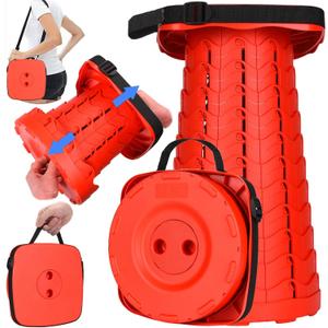 Fishboy Upgraded Square Collapsible Stool, 400lbs Max Weight, Lightweight But Sturdy, Portable Retractable Folding Telescoping Foldable Camping Stool for Adults Outdoor Fishing Hiking Travel BBQ (Square All Red)