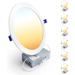 Ensenior 6 Pack 8 Inch LED Recessed Light, Dimmable, 2700K-5000K 5CCT, 1600LM High Brightness, 18W 120V, Damp Rated, Ultra-Thin Canless Wafer Light - ETL & FCC & IC (5000k/4000k/3500k/3000k/2700k - 5cct White)