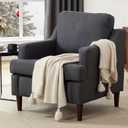 Mid-Century Accent Chair Modern Linen Fabric Armchair for Living Room,Comfy Upholstered Reading Chairs for Bedroom,Single Sofa Chair with Wood Legs (Darkgrey, Set of 1)