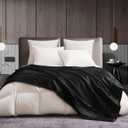 Black Cooling Satin Throw Blanket 90 x 90 Inches Soft Lightweight Silky Bed Blanket for Couch, Sofa, Camping, Bed, Outdoor, Travel, Car