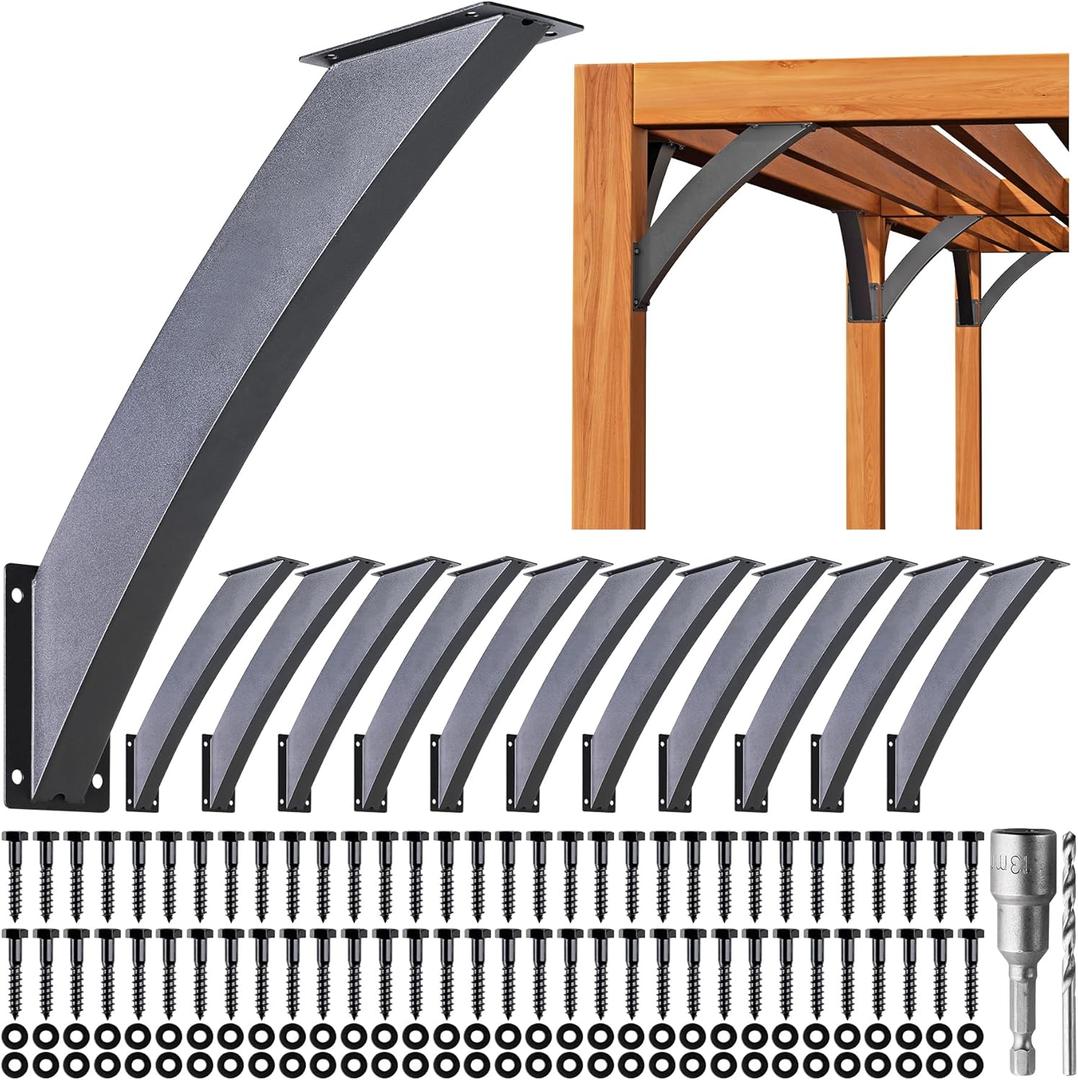 2 Pack Heavy Duty 2''x4'' (Actual: 1.5''x3.2'') Integrated Arc 45 Angle Support Bracket, for Gazebos, Decks, Porches, etc., Wood Post and Beam Angle Support Brackets (Black-Sanded)