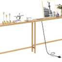 VASMIA 70.9 Inch Narrow Console Table with Outlet, Bamboo Behind Couch Sofa Table, Skinny Hallway Table for Entryway Living Room, Foyer, Natural