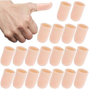 PAGOW 120pcs Gel Finger Cots/Covers, Silicone Finger Protector Support, Finger Caps Finger Sleeves Thumb Protector for Finger Cracking Trigger Finger Arthritis Pain Relief (Beige, Small)