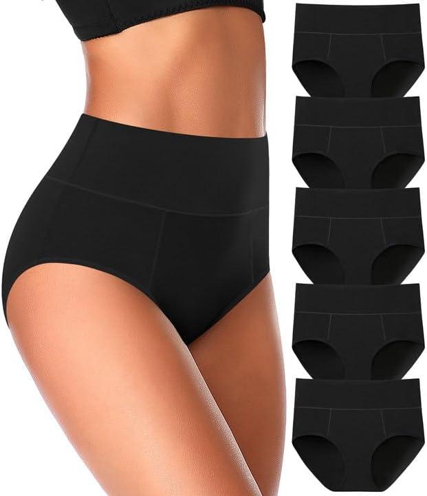 ASIMOON High Waisted Cotton Underwear for Women Plus Size Slight Tummy Control Full Coverage Panties Briefs Ladies Pack (XX-Large)