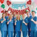 Happy Pharmacy Week Banner Pharmacist Appreciation Week Decor We Love Our Pharmacists Party Decoration Supplies Blue & Red Glitter