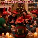 Christmas Cowgirl Santa Hat Glitter Cowboy Hat Party Hat with Star Snowflake for Men and Women for Christmas Party