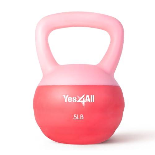 Yes4All Soft Kettlebell, PVC Kettlebells Exercise Weights & Color-Coded Strength Training Soft Kettlebells, Comfortable Hand Weights for Women at Home - 5LB - Pink