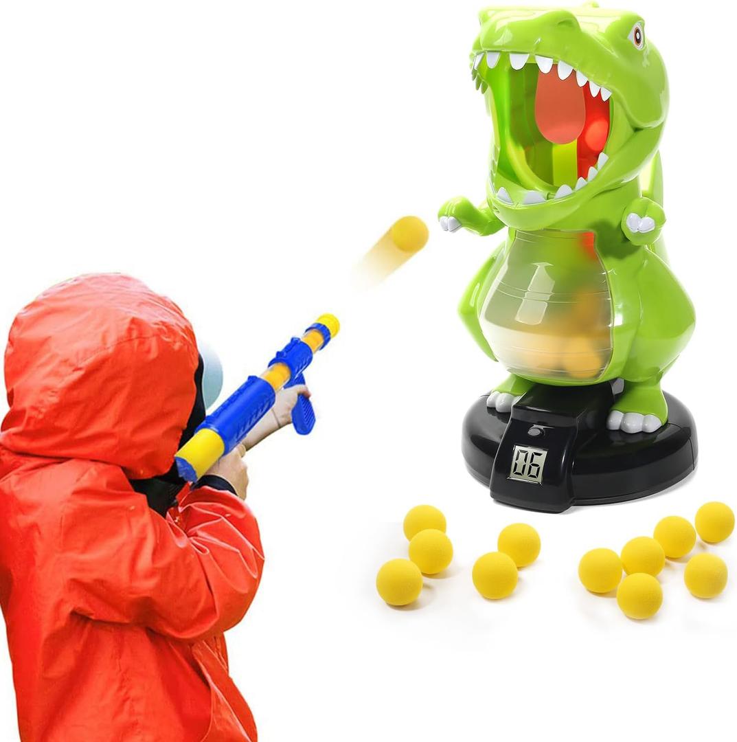 EagleStone Dinosaur Shooting Toys for Boys 5 6 7 8 9 Years Old, Electronic Kids Target Games w/ Air Pump Gun, LCD Score Record, Sound, 24 Foam Balls, Birthday Party Favor,Christmas Gifts for Toddlers (Green)