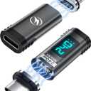 240W Digital Display USB C Magnetic Adapter 2Pack, 24Pin Straight USB C Power Meter Tester, Support Voltage, Current and Power Smart LED Display PD 240W, 40Gbps 8K 60Hz Video for 16/15, iPad, MacBook