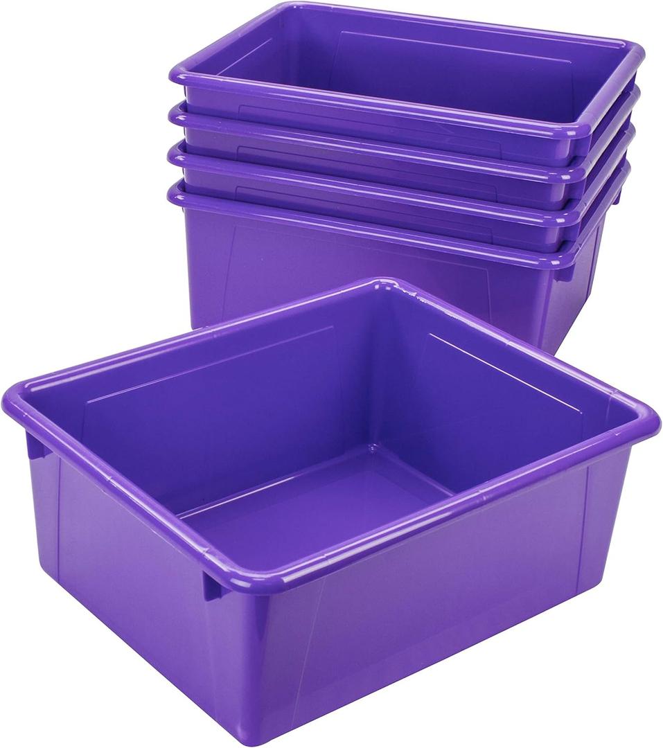 Storex Letter Size Deep Storage Tray Organizer Bin for Classroom, Office and Home, Violet, 5-Pack (62528A05C)