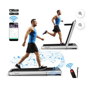 SuperFit 4.75HP 2 in 1 Folding Treadmill W/Remote App Controll Silver