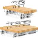 Nature Smile Deluxe Wooden Pants Hangers,Solid Lotus Wood Jeans Skirt Hanger with Clips Anti-Rust Hook Pack of 28（Natural）