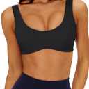 LASLULU Sexy Sports Bras for Women Scoop Neck Sleeveless Padded Bra Workout Yoga Crop Top (Medium, Black)