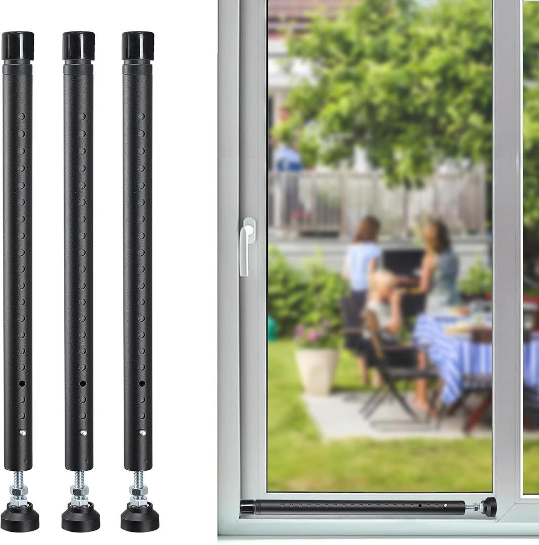 Sliding Door Security Bar, 3 Pack 18"-50" Adjustable Window Security Bars with Rubber Tips, Heavy Duty Door Jammer, Window Bars Security Inside, Window Lock Bar for Home Apartment Travel Patio (Black)