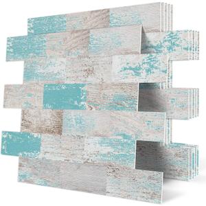 DEWOO Peel and Stick Wall Tile Backsplash PVC Self Adhesive Tiles for Kitchen Bathroom Turquoise Teal (10-Sheet, 13.5" x 11.4")