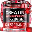 Sugar Free Creatine Monohydrate Gummies 5g Per Serving - 120 Monohydrate Creatine Gummies Advanced Complex with Vitamin C + Vitamin B12 for Muscle Strength, Energy Boost, Pre-Workout Gummy, Best By: 03/2027