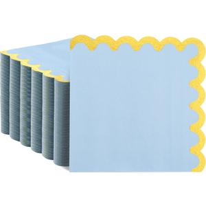 LIYH 200Pcs Blue Napkins Party Napkins 5In 2-Ply Paper Disposable Floral Cocktail Beverage Napkin Gold Scalloped Edges Baby Blue Napkin for Bridal Shower Birthday Party