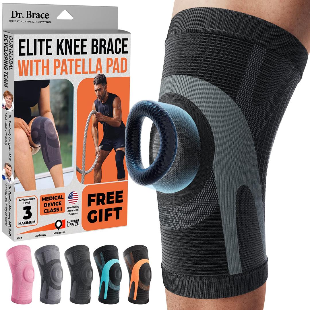 DR. BRACE ELITE Knee Brace For Knee Pain, Compression Knee Sleeve With Patella Pad For Maximum Knee Support And Fast Recovery For Men And Women-Please Check How To Measure Video (Mercury, Large)