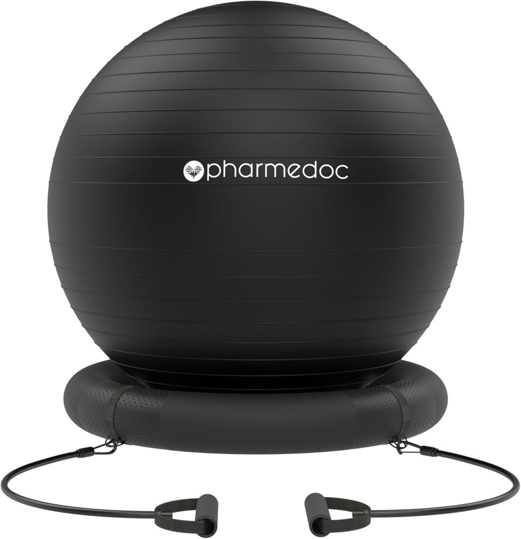 Pharmedoc Yoga Ball Chair with Base & Bands for Home Gym Workout, Pregnancy & Birthing Ball