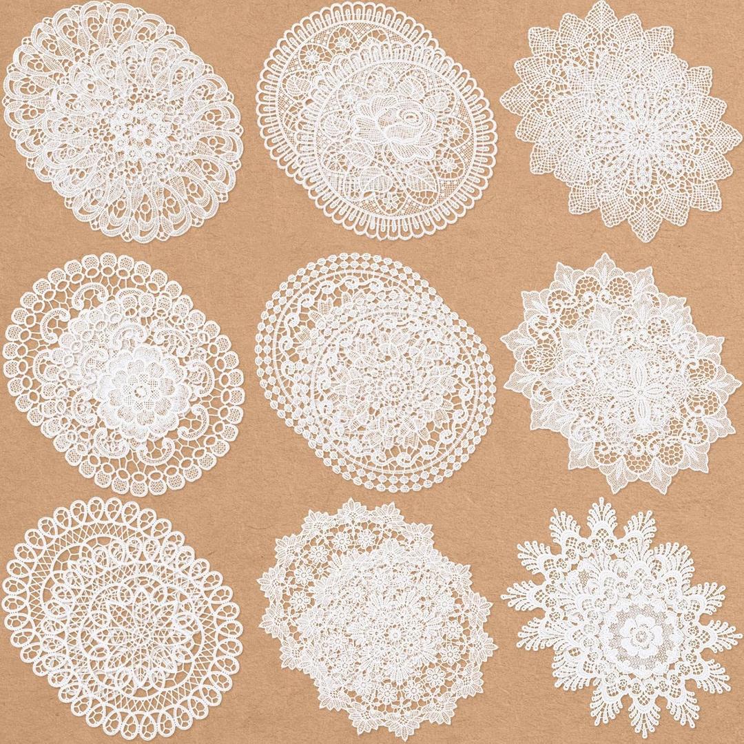 Mimorou 18 Pieces 12 Inch Lace Doilies for Tables Crochet Doilies Vintage Cotton Lace Coasters Handmade Round Placemats Rustic Table Decor for Kitchen Dining Room Wedding Cup Vase Decoration (White)