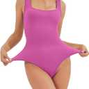 HEGALY Thong Bodysuits for Women 3 Piece Sexy Ribbed Seamless Tummy Control Shapewear Sleeveless Square Neck Tank Top (M)