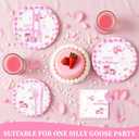 170 Pcs One Silly Goose Birthday Decor Girl Party Tableware Set, Silly Goose Birthday Decorations Include Pink Gingham Tablecloth Plates and More for 24 Guests, Baby Shower Decorations for Girl