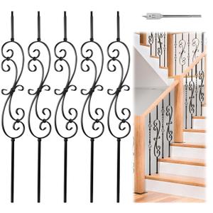 Muzata 5Pack Wrought Iron Baluster 44'' S-Shaped Staircase Stair Spindles Scroll Stair Balusters for Staircase Interior WT03