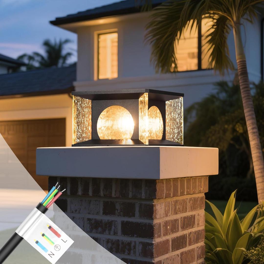 Hard Wired Outdoor Post Lights, Modern 11.8" Column Light Electric, Large Pillar Lamp Waterproof 3000K Luxury LED Fence Cap Lantern Exterior Landscape Lighting for Garden Patio Yard Decoration