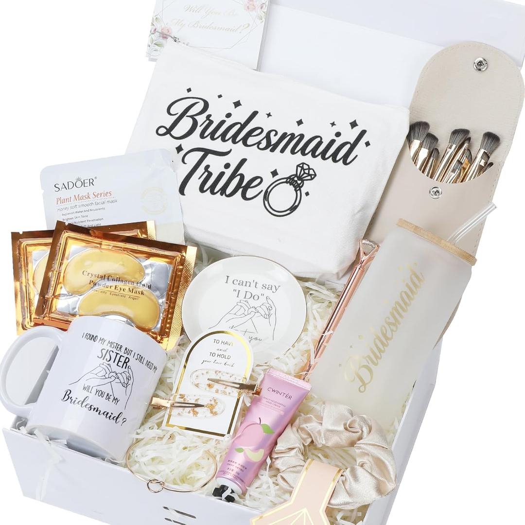 Bridesmaid Proposal Gifts, Bridesmaids Proposal Box Set Will You Be My Bridesmaid Gifts, Bridal Shower & Pre Wedding Gift for Bridesmaids, Spa Self Care Gift w/ 16oz Glass Candle & Hand Cream, 18PCS